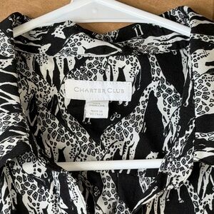 Charter Club Animal Print Blouse with Gold Buttons